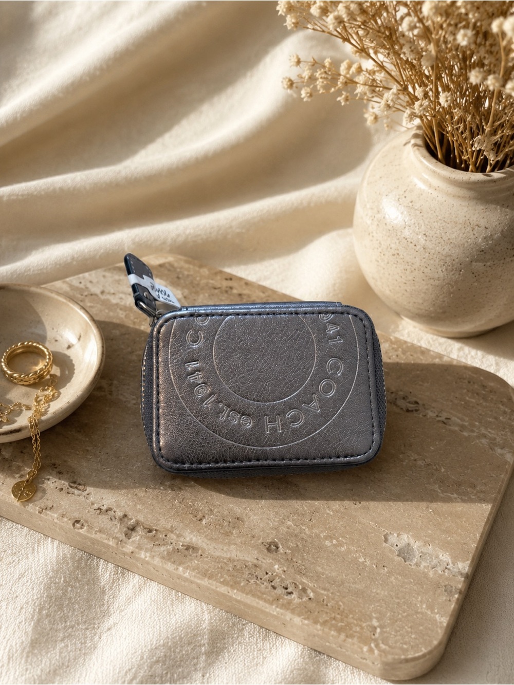 COACH | Metallic Silver Zip Coin or Pouch